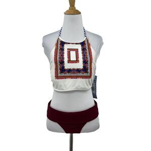 Sun & Sea 2 Pc Swimsuit Womens 10 (L) Padded Bra Tassel Tankini Low Rise Bikini